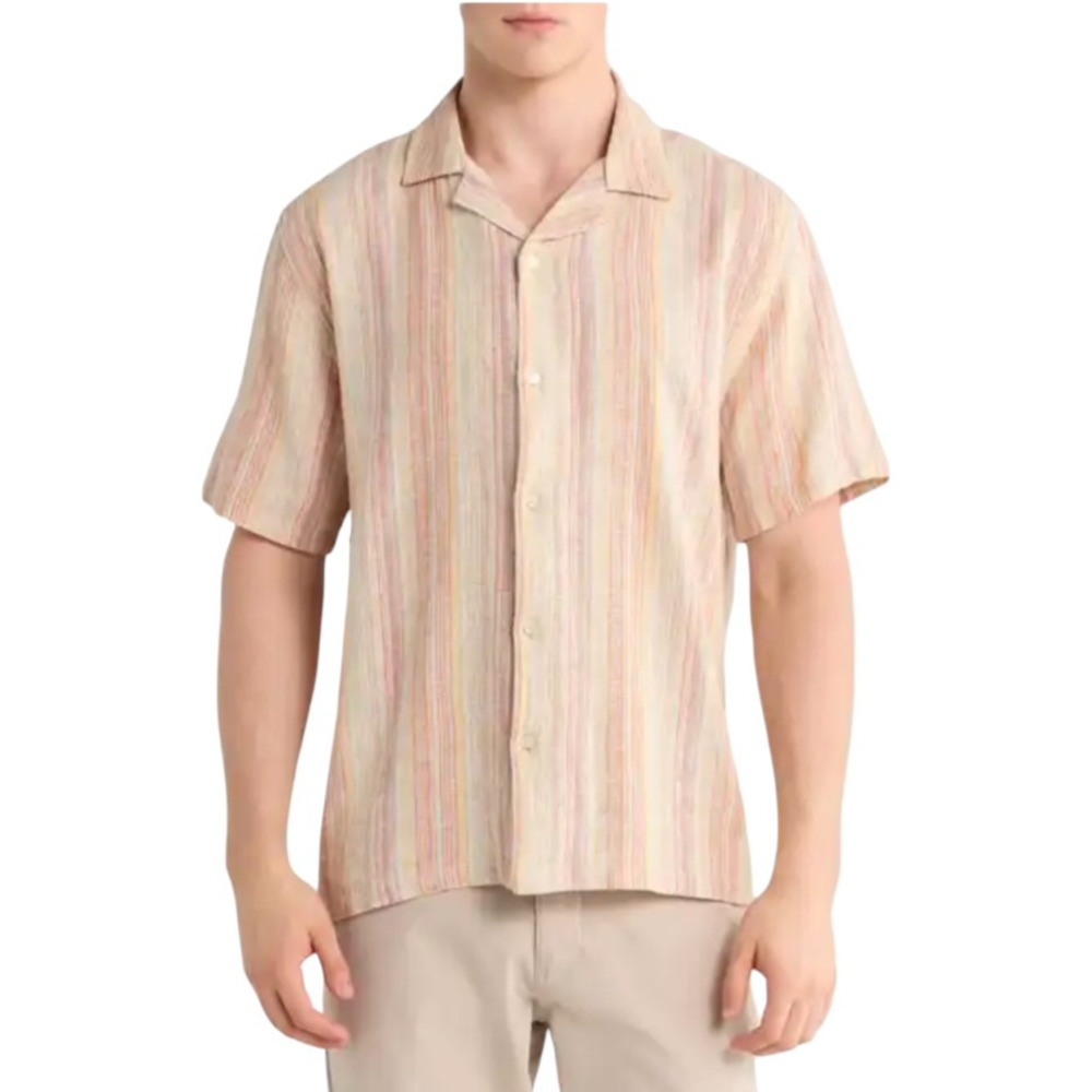 Truth By Republic Mens Large Orange Button Up Short Sleeve Stripes